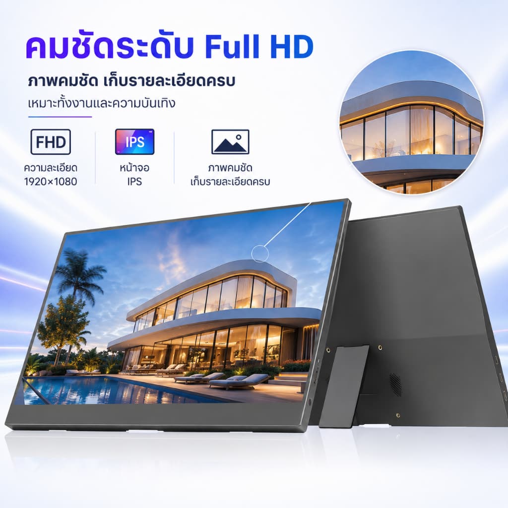 จอภาพแบบพกพา PORTABLE MONITOR 15.6นิ้ว 1080P IPS แบบพกพาลำโพงคู่ในตัวรองรับการใช้งานกับคอมพิวเตอร์แล็ปท็ เชื่อมต่อกับคอน รูปที่ 2