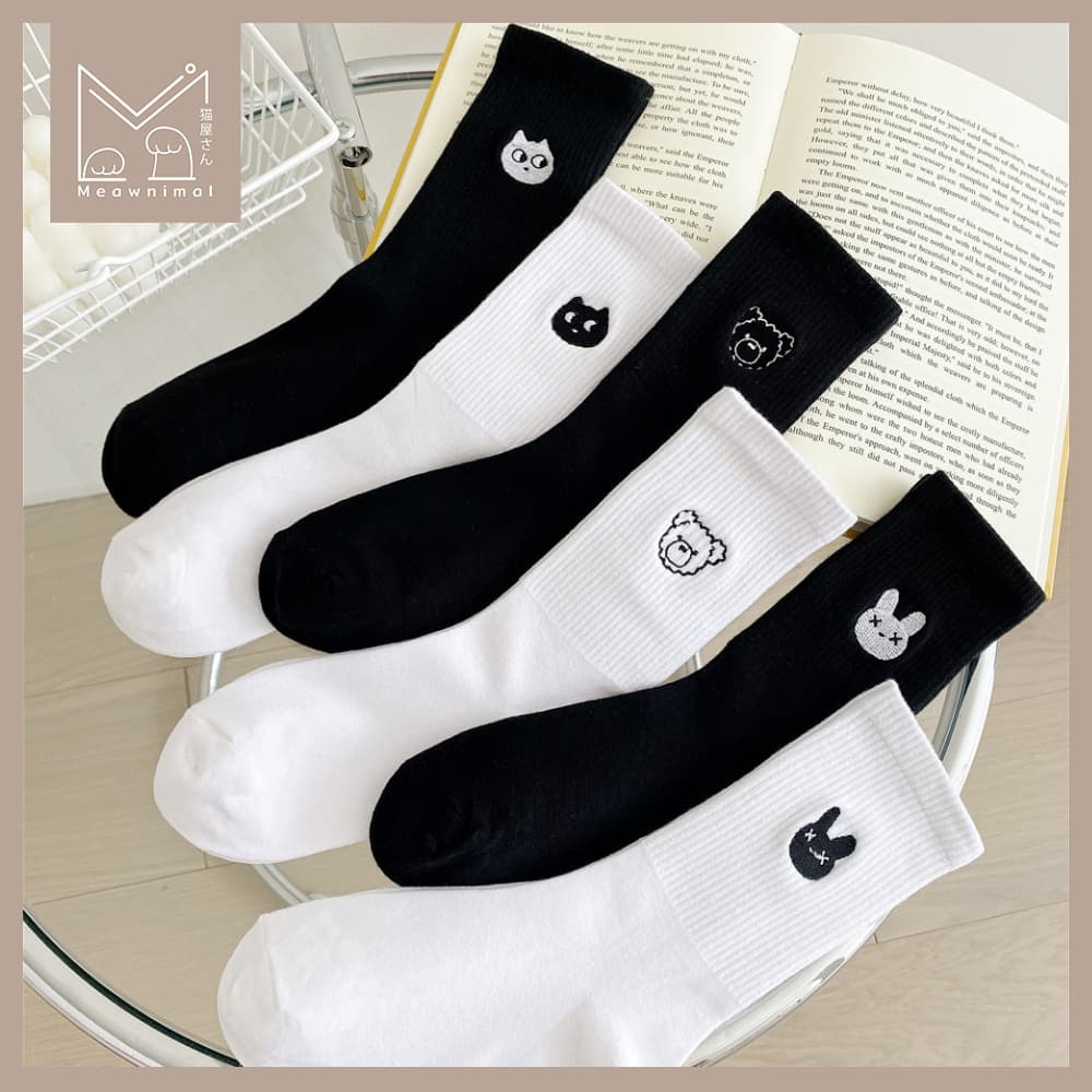 Meawnimal ถุงเท้าข้อยาวลายแมว ขาว–ดำ ใส่ง่าย แมทช์ทุกชุด Size 36–40 รูปที่ 9