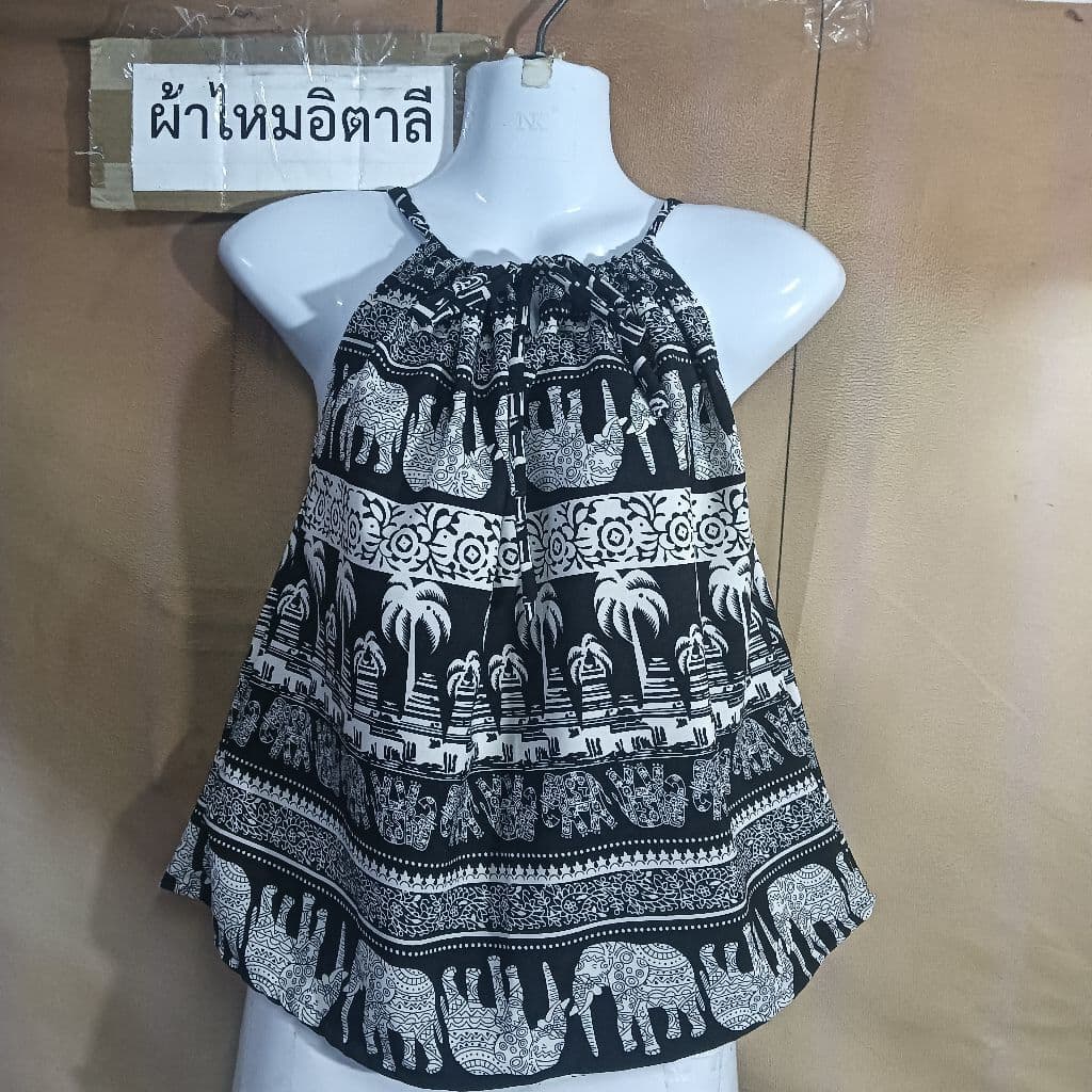 เสื้อสายเดี่ยว ลายช้าง ลายปาเต๊ะ มาใหม่ ผ้าเมมเบิร์ต สปัน รูปที่ 4