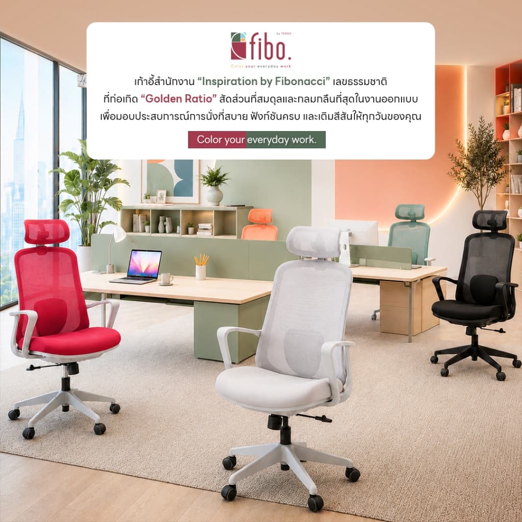 FIBO เก้าอี้ทำงาน VIBE Office Chair เก้าอี้คอม เพื่อสุขภาพนั่งสบายผ้าตาข่ายนั่งไม่ร้อน รับประกัน 2 ปี รูปที่ 2
