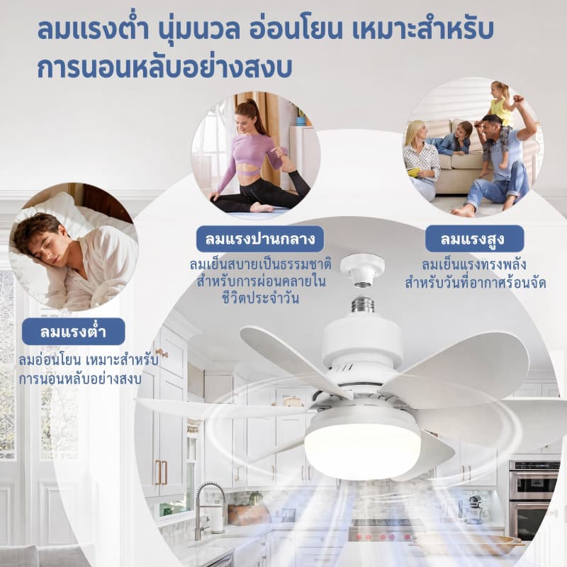 พัดลมโคมไฟ LED Ceiling fan Lamp พร้อมรีโมทหรี่แสงได้ 100W 6ใบ 2in1 52cm E27เหมาะสำหรับห้องนั่งเล่นห้องนอน มีรีโมทควบคุม รูปที่ 7