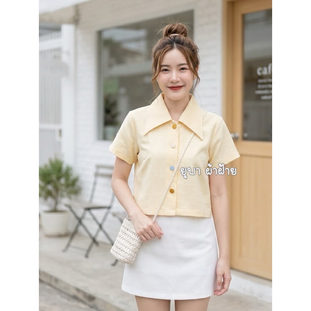 เสื้อคอปกปีกใหญ่ผ้าฝ้ายชินมัยพื้นเมือง มินิมอล รูปที่ 9