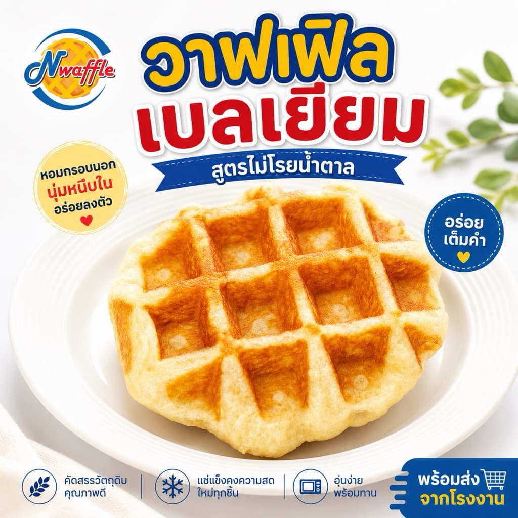 N Waffle ขนมวาฟเฟิลเบลเยี่ยม สูตรไม่โรยน้ำตาล หวานน้อย แพค 4, 7 ,10 ชิ้น หอมเนยแท้ ผลิตตามออเดอร์ รูปที่ 1