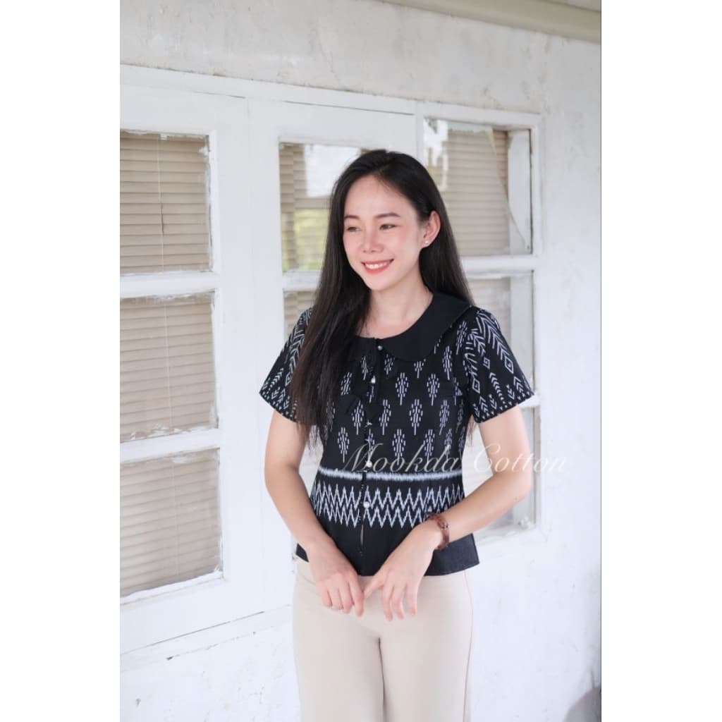 💮เสื้อผ้าฝ้ายคอบัว มัดดอกฝิ่น ลายดอกปีบ💮