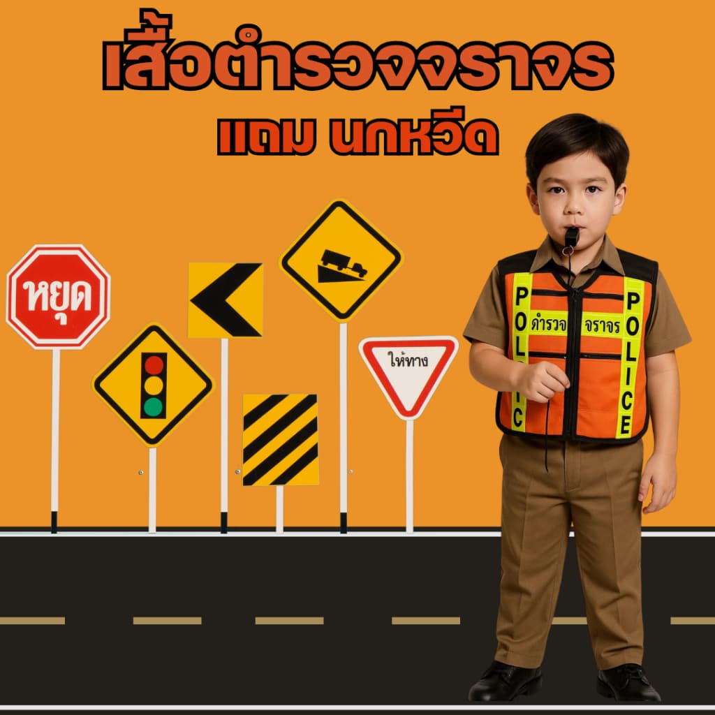 ชุดตำรวจเด็กชาย 1-8 ปี เสื้อตำรวจจราจร ชุดตำรวจเด็ก แถมปืนของเล่น ชุดอาชีพเด็ก รูปที่ 5