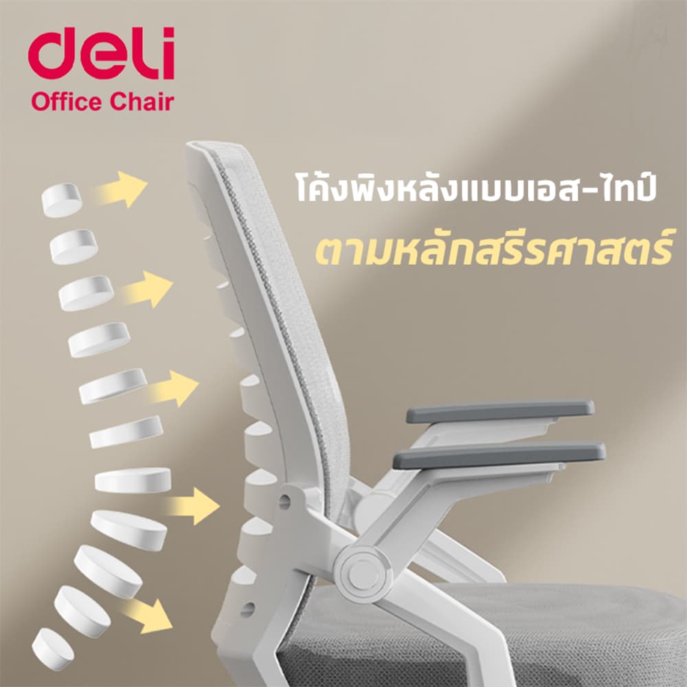 Deli เก้าอี้ทำงาน เก้าอี้สำนักงาน หมุนได้360องศา ขึ้นลง10cm เบาะเสริมสุขภาพดี Office Chair รูปที่ 2