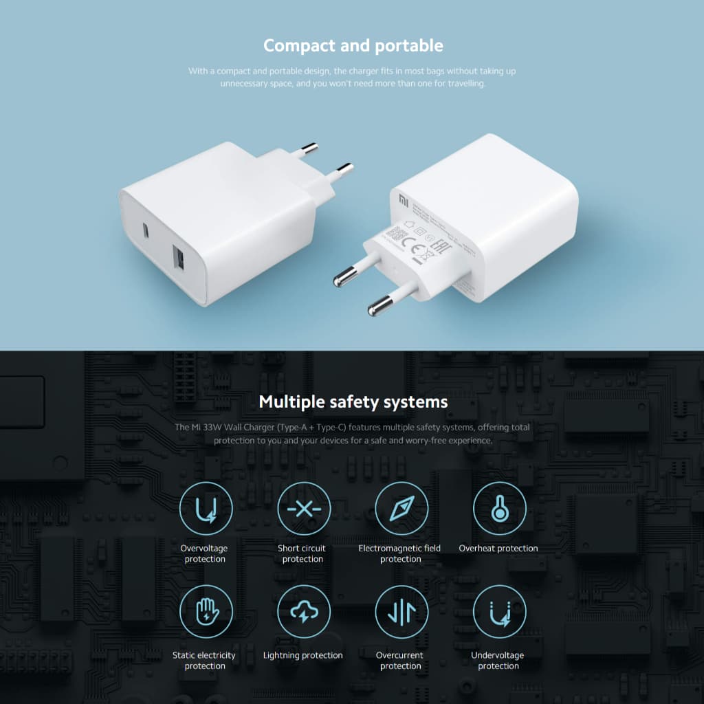 Xiaomi 33W Wall Charger หัวชาร์จ I Type-A+Type-C I พอร์ตคู่ ชาร์จอุปกรณ์พร้อมกันได้ I ขนาดกะทัดรัด พกพาสะดวก ไม่เกะกะ รูปที่ 4