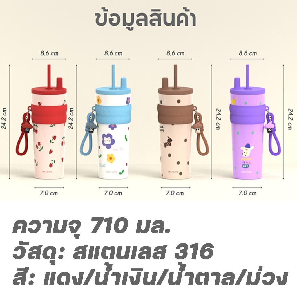แก้วเก็บความเย็น แก้วเยติ สแตนเลส316 หลอดดูดและจี้สุดน่ารัก 24hเก็บความเย็น 710ML รูปที่ 9