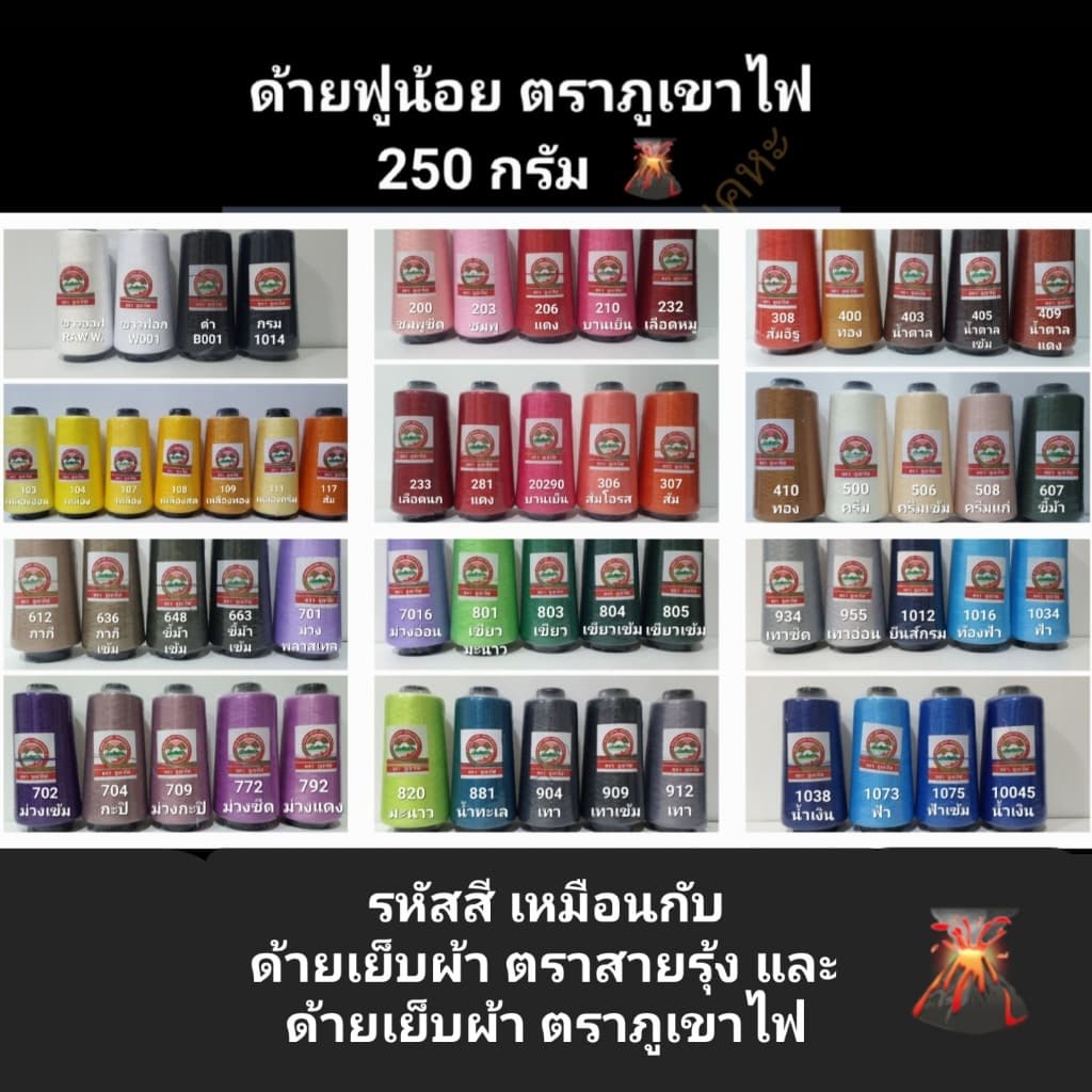 ด้ายฟูน้อย ตราภูเขาไฟ ด้ายฟู ด้ายพ้ง ด้ายโพ้ง (ใช้คู่กับด้ายเย็บผ้า ตราสายรุ้ง และด้ายเย็บตราภูเขาไฟ รูปที่ 1