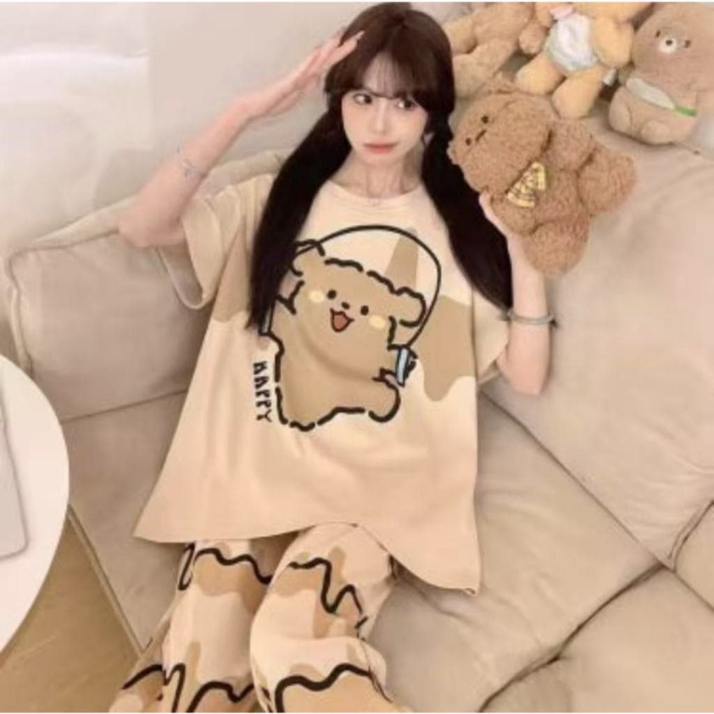 ชุดนอนผู้ใหญ่ ขนาด 5XL เซ็ตแขนสั้น-ขายาว ชุดนอนน่ารัก ชุดนอนลายการ์ตูน ชุดนอนมินิมอล ชุดนอนสาวอวบ รูปที่ 3