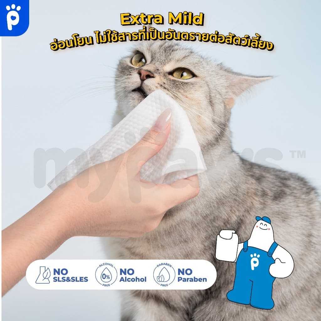 My Paws ผ้าเปียก ทิชชู่เปียก เช็ดตัวสัตว์เลี้ยง ถุงมืออาบน้ำแห้ง Pet Wipe / Glove Wipe รูปที่ 4