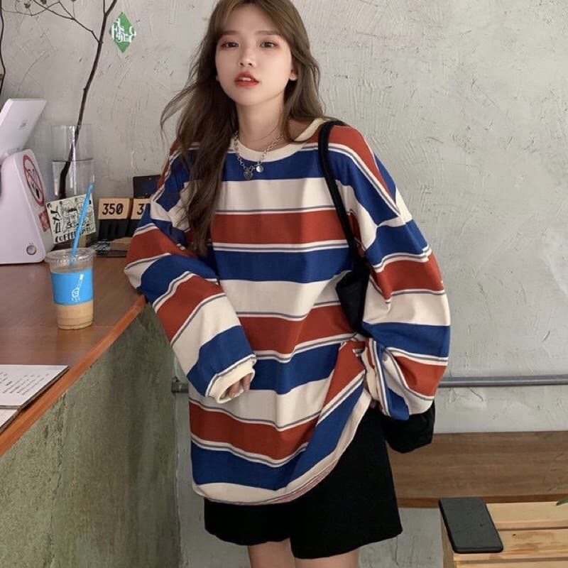 เสื้อยืดแขนยาวลายอิฐ เสื้อยืดแขนยาวลายวัว เสื้อยืดไซส์ใหญ่ผู้หญิงคนอ้วน oversized รูปที่ 7