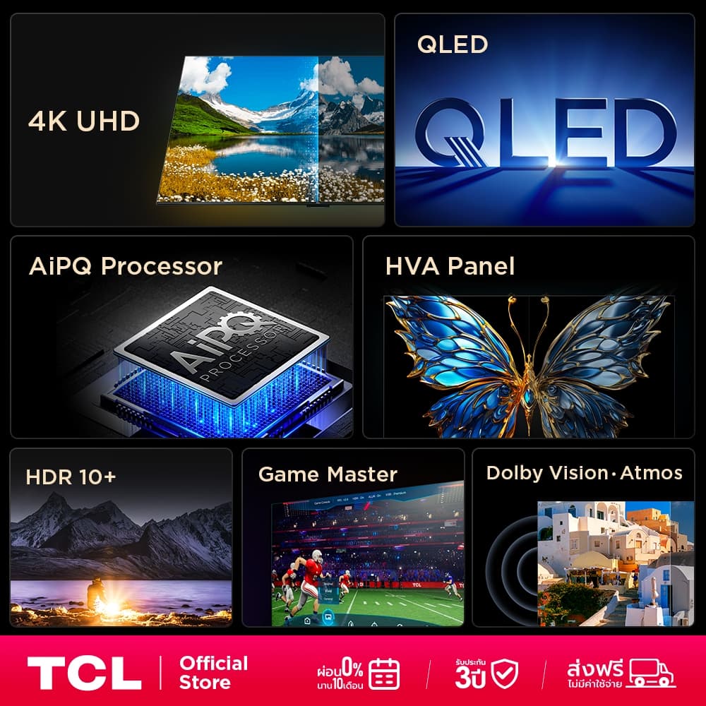 TCL ทีวี 65 นิ้ว 4K QLED Colorful Google TV รุ่น 65T6C/T6D HVA Panel,Dolby Vision & Atmos & DTS X & HDR 10+ รูปที่ 3