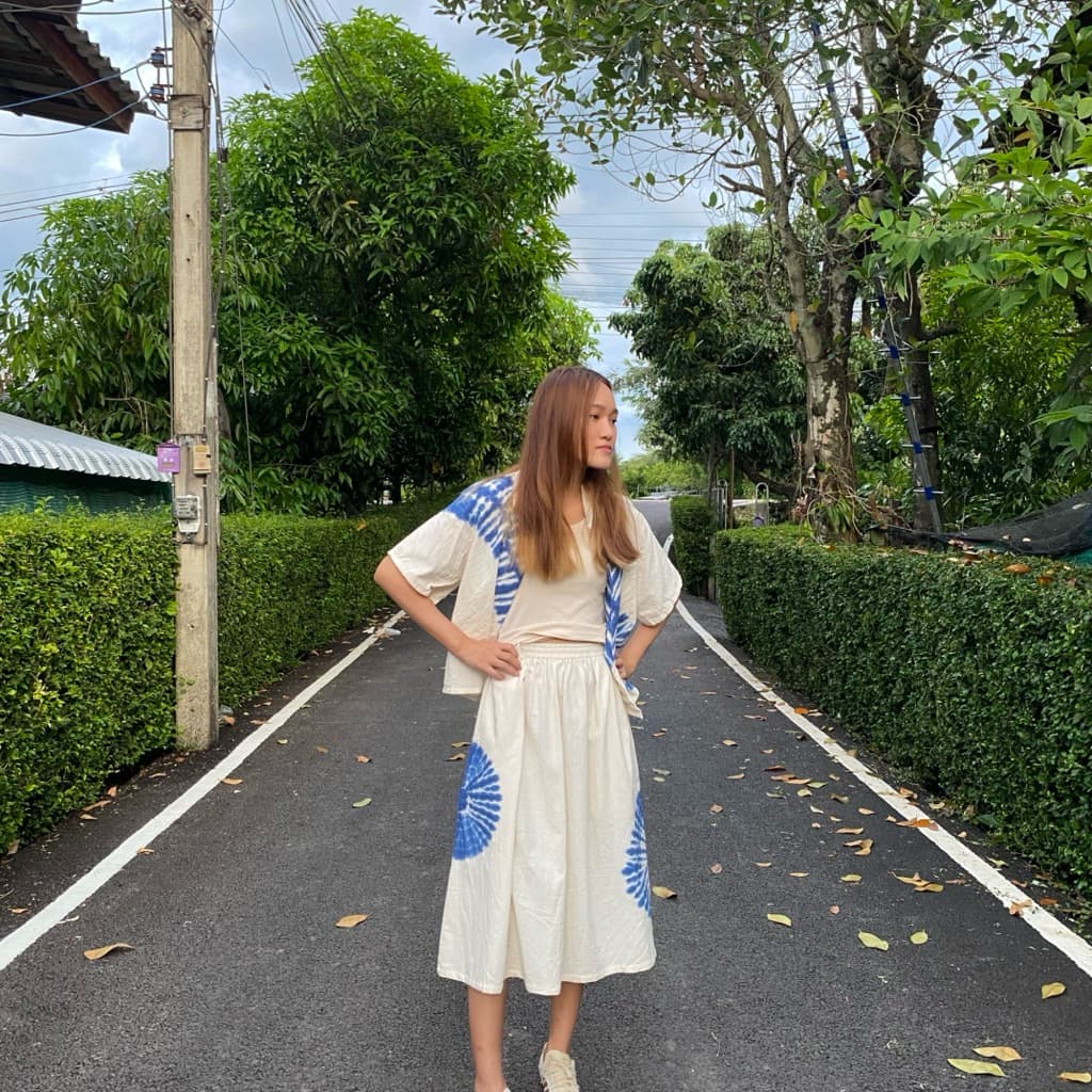 lamoonta กระโปรงผู้หญิง กระโปรงผ้าฝ้ายเอวยางยืด มีกระเป๋า2ข้าง รูปที่ 3