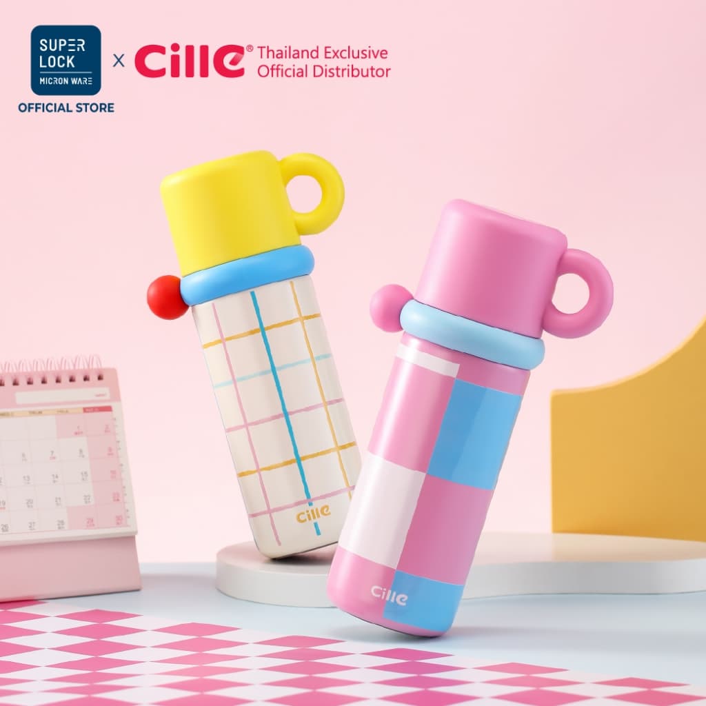 Cille Vivid แก้วสแตนเลส316 เก็บร้อน-เย็น หูจับ มีหลอด Vacuum Bottle 350-500ml 25133 รูปที่ 5