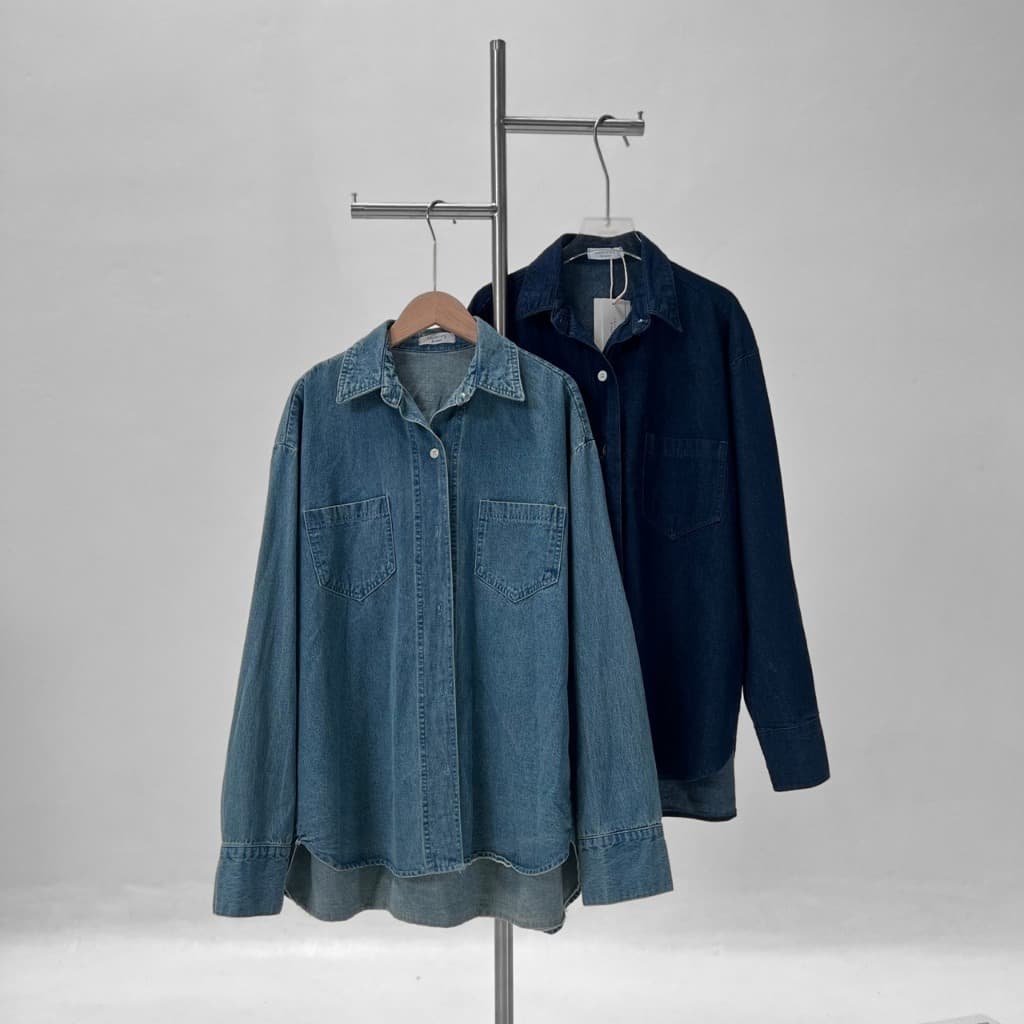 เสื้อเชิ้ตยีนส์ Nammon Jeans C40-C41ผ้ายีนส์ญี่ปุ่นแขนยาว 2 กระเป๋าหน้า Unisex รูปที่ 8