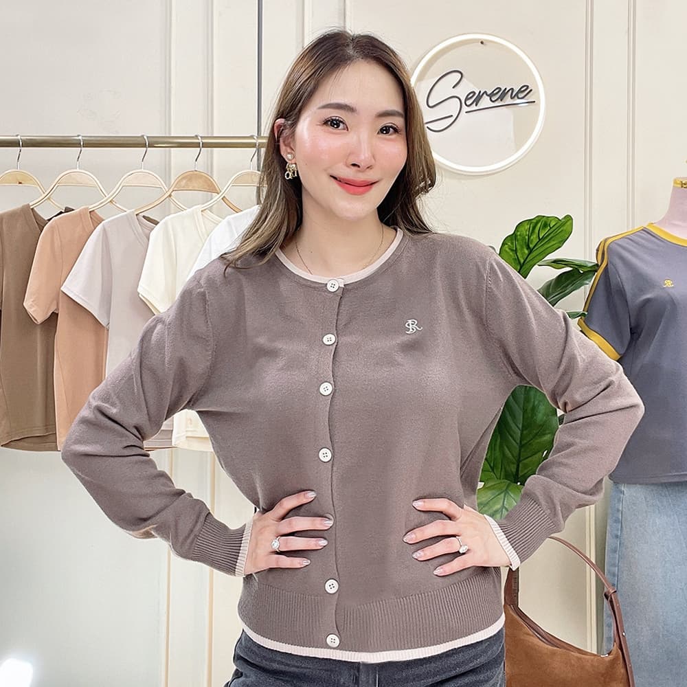 Serene's Choice เสื้อไหมพรม คาร์ดิแกน ทูโทน รุ่น Darel ผ้าถักคุณภาพ แขนยาว ติดกระดุม Cardigan รูปที่ 6