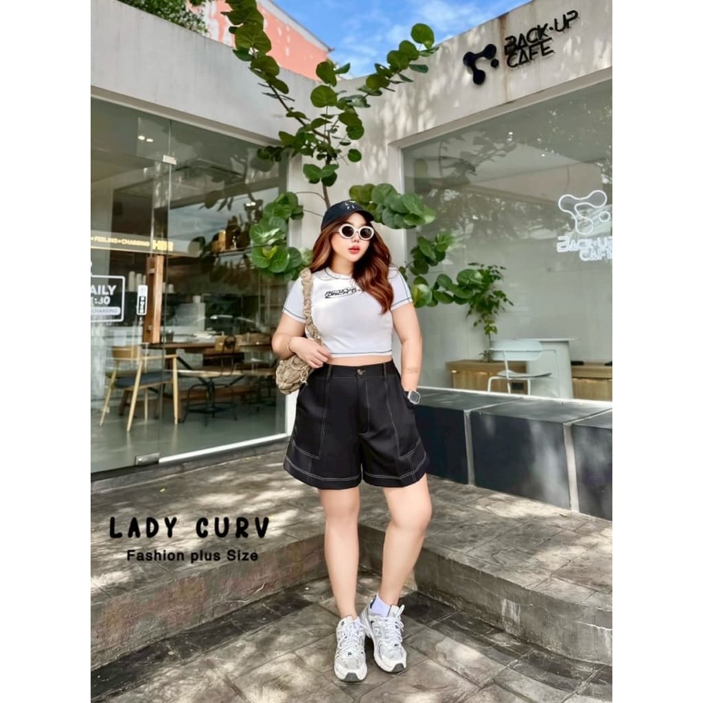 กางเกงขาสั้น ผ้าเปเป้ ดีเทลเดินด้าย ทรงสวย ใส่สบาย เสื้อผ้าสาวอวบอ้วน พลัสไซส์ ไซส์ใหญ่ รูปที่ 2