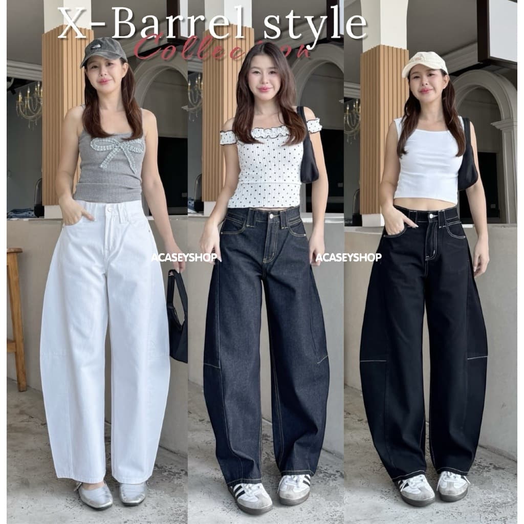 Acasey กางเกงยีนส์ผู้หญิง ขายาว ผ้าไม่ยืด ทรงใหม่สุด Barrel Style ไซส์ S - 36 รูปที่ 3