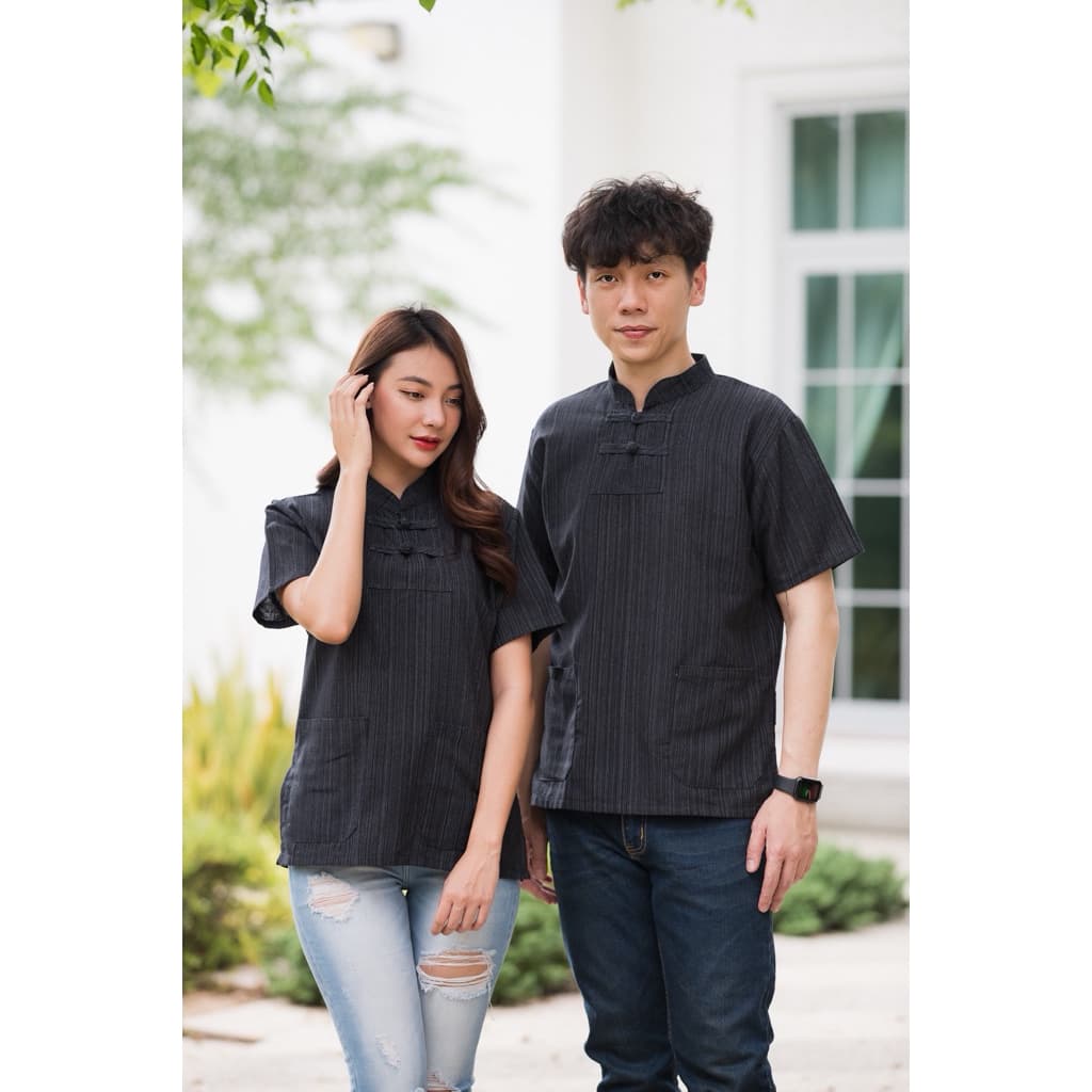 เสื้อพื้นเมืองผ้าฝ้ายสีดำ แขนสั้น/แขนยาว 6แบบ ใส่ได้ทั้งชาย หญิง รูปที่ 5