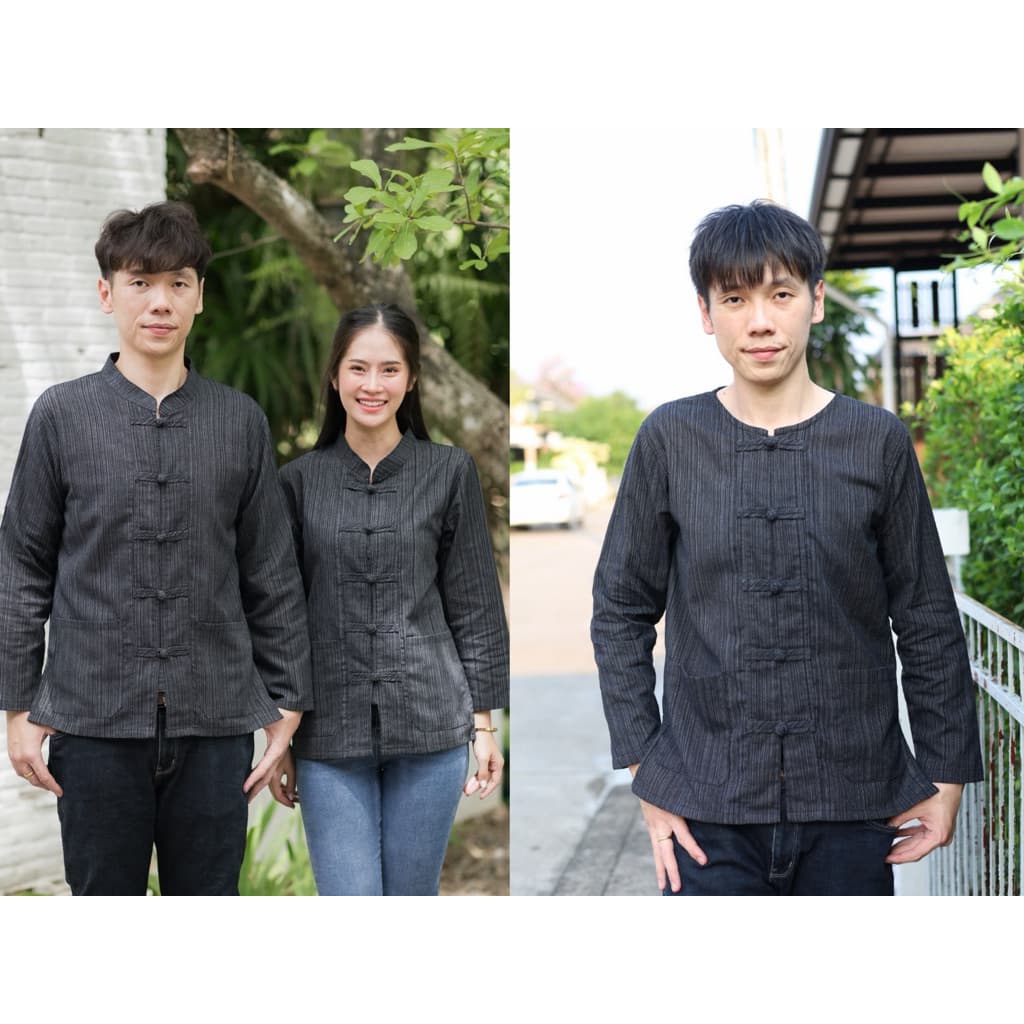 เสื้อพื้นเมืองผ้าฝ้ายสีดำ แขนสั้น/แขนยาว 6แบบ ใส่ได้ทั้งชาย หญิง รูปที่ 2