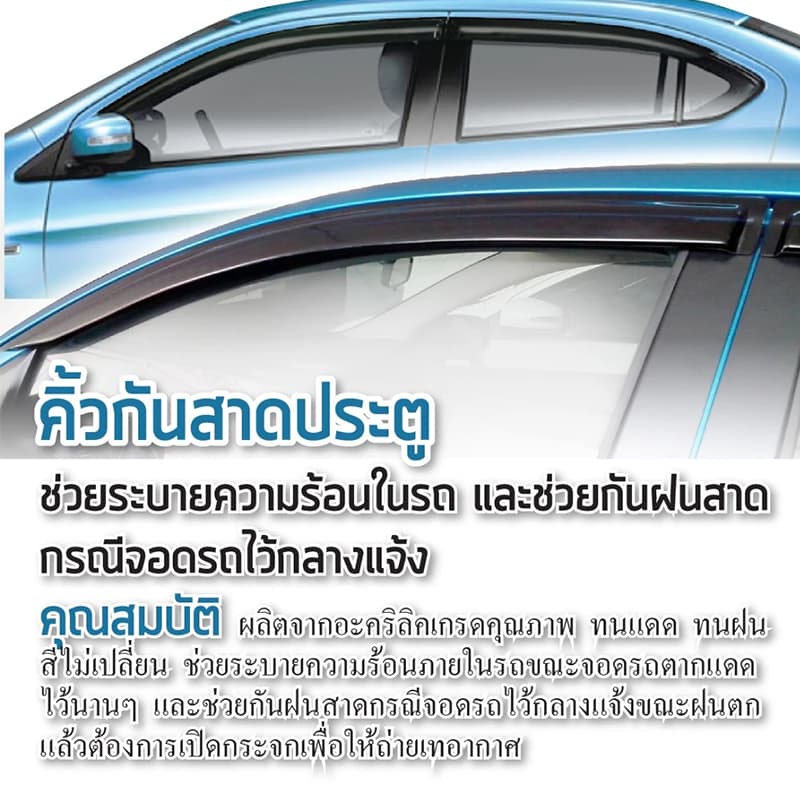 คิ้วกันสาดประตู VIOS วีออส 2003-2025 ทรง พร้อมกาว 4ชิ้น กันสาดประตู กันสาด สีดำ คิ้วกันสาด TOYOTA รูปที่ 3