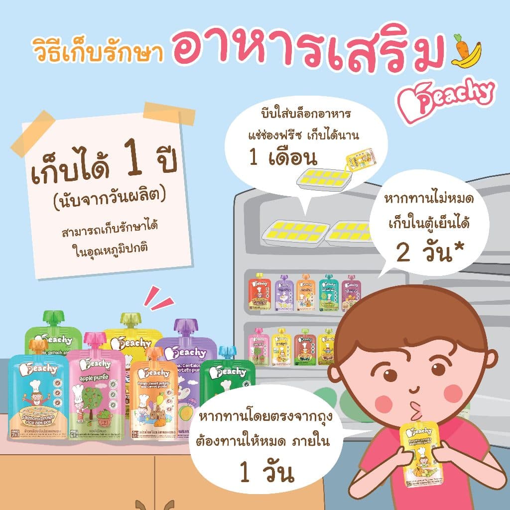 Peachy อาหารเสริมสำหรับเด็ก รสแอปเปิลผสมน้ำผักโขมและมันเทศบด 1 ถุง รูปที่ 5