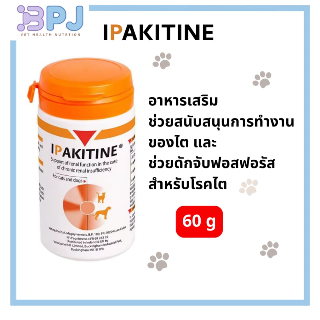 IPAKITINE อาหารเสริมช่วยดักจับฟอสฟอรัส ชนิดผงโรยอาหาร สำหรับสุนัขและแมวโรคไต 60 g. รูปที่ 1