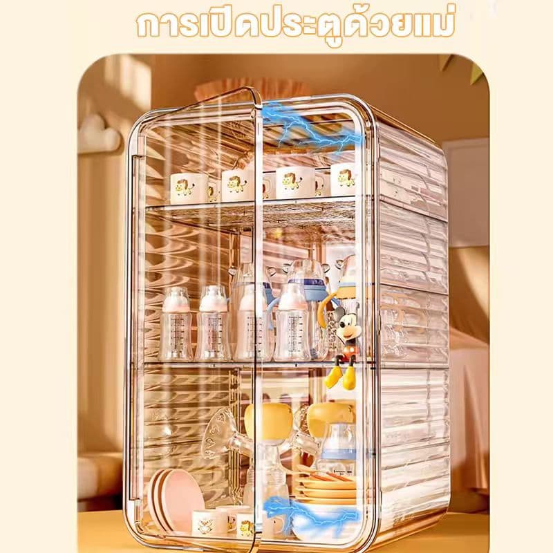 กล่องเก็บของใช้เด็กพร้อมฝาปิดป้องกันฝุ่น ผลิตจากวัสดุอะคริลิก ความจุขนาดใหญ่ สามารถเก็บขวดนม ชาม ช้อน อุปกรณ์อาหาร ฯลฯ รูปที่ 3