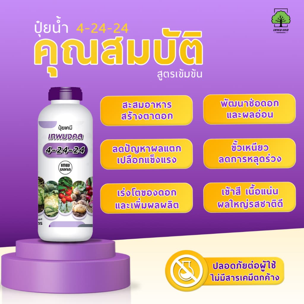 ปุ๋ยน้ำตราเทพมงคล สูตร 4-24-24 แพ็ค 2 ขวด เปิดตาดอกขยายผล เพิ่มผลผลิต เพิ่มเนื้อ เพิ่มน้ำหนัก 1 ลิตร รูปที่ 3