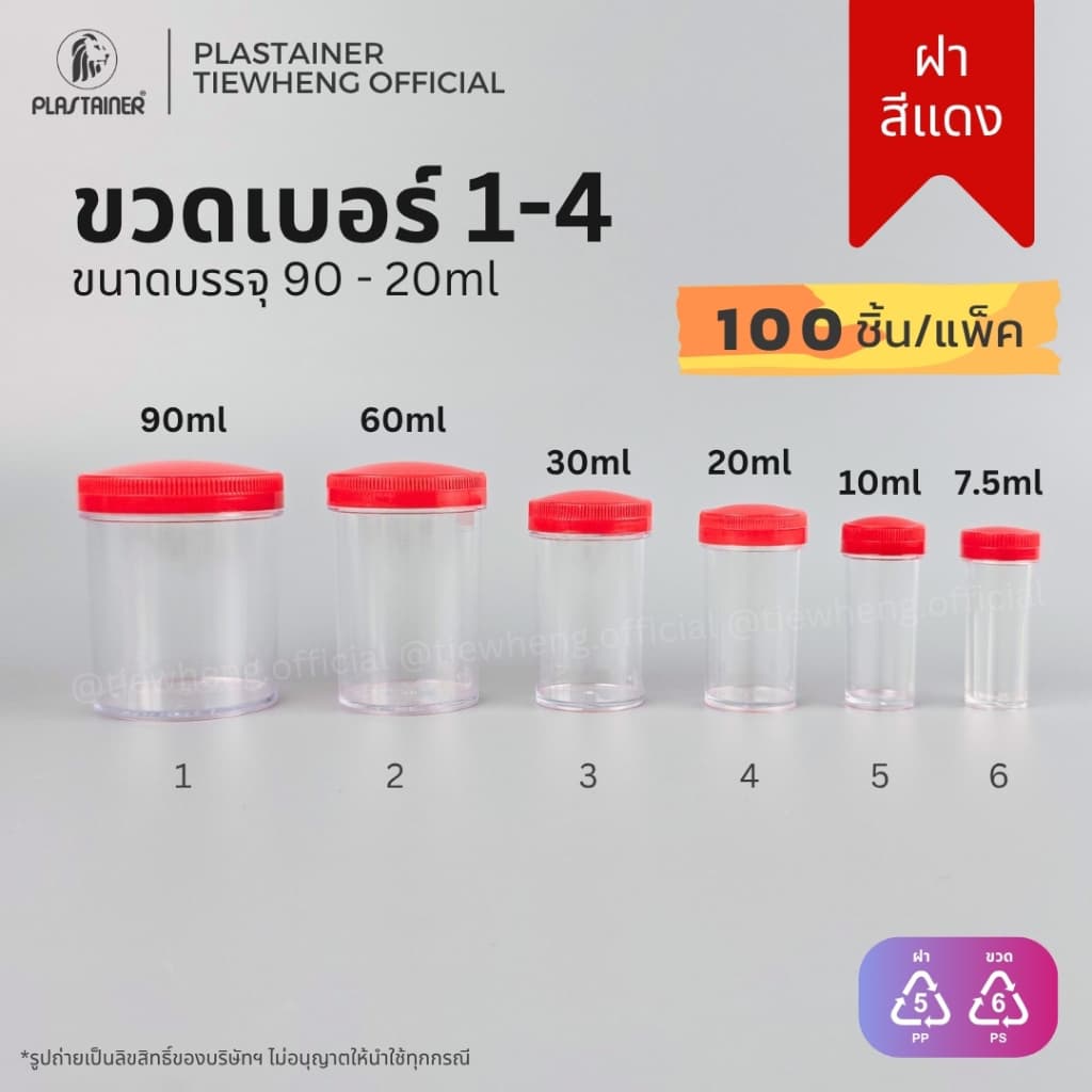 กระปุกพลาสติก ฝาสีแดง เบอร์ 1-4 | Tiewheng.official รูปที่ 1