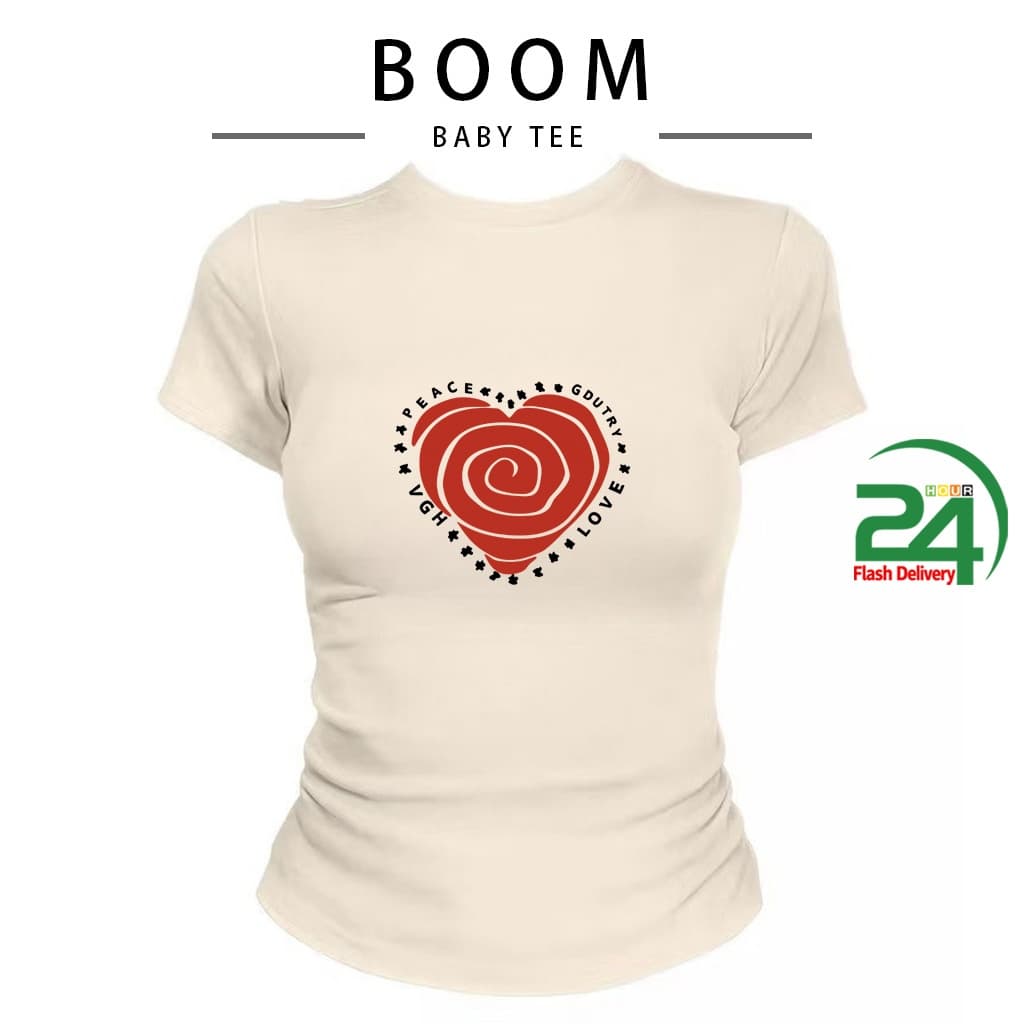 COD เสื้อครอปท็อป แขนสั้น babytee สไตล์เกาหลี y2k T-shirt เสื้อสาวอวบ | มีลายปริ้นหัวใจศิลปะ S-L รูปที่ 1