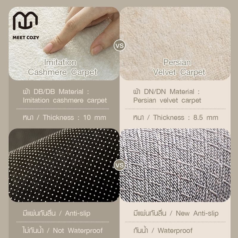 MEET COZY พรมปูพื้น กำน้ำ carpet ขนนุ่ม พรม ผ้าแคชเมียร์เทียม #1 DN-Dua รูปที่ 7