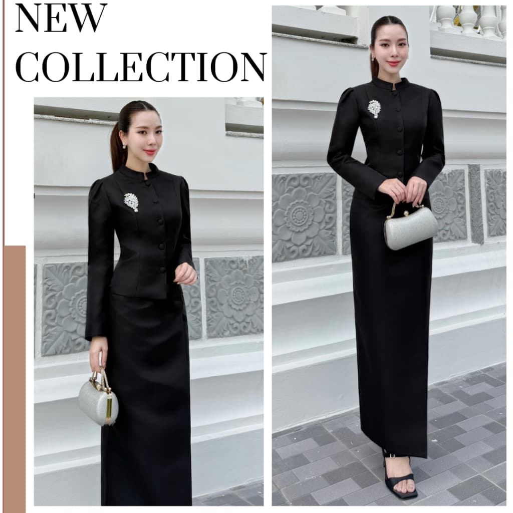 ALICIA ชุดไทยจิตรลดา เดรสดำ ชุดเซ็ตสีดำ ชุดสีดำสุภาพ CARDIGAN_NISTA รูปที่ 3
