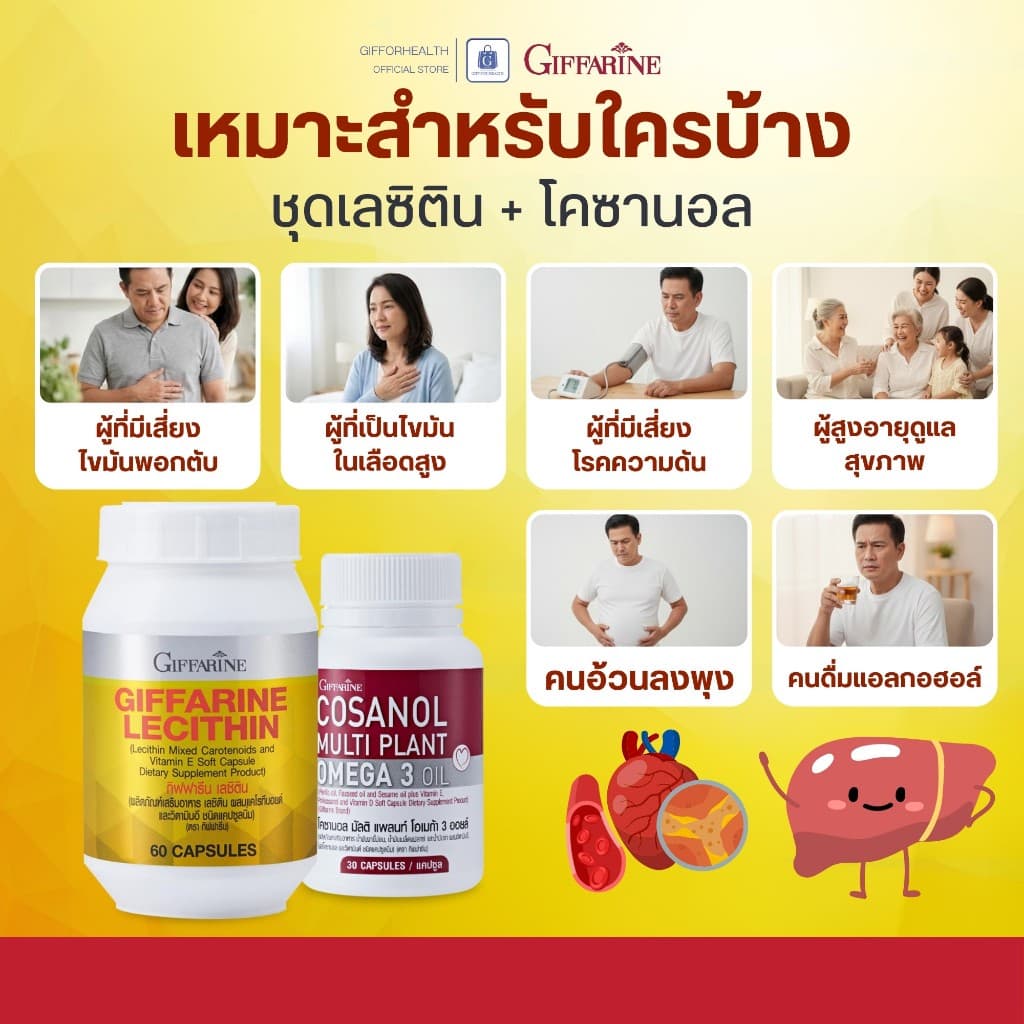 เลซิติน โคซานอลกิฟฟารีน บำรุงตับ ไขมันพอกตับ ไขมันในเลือดสูง โอเมก้า3 กิฟฟารีน lecithin cosanol รูปที่ 5