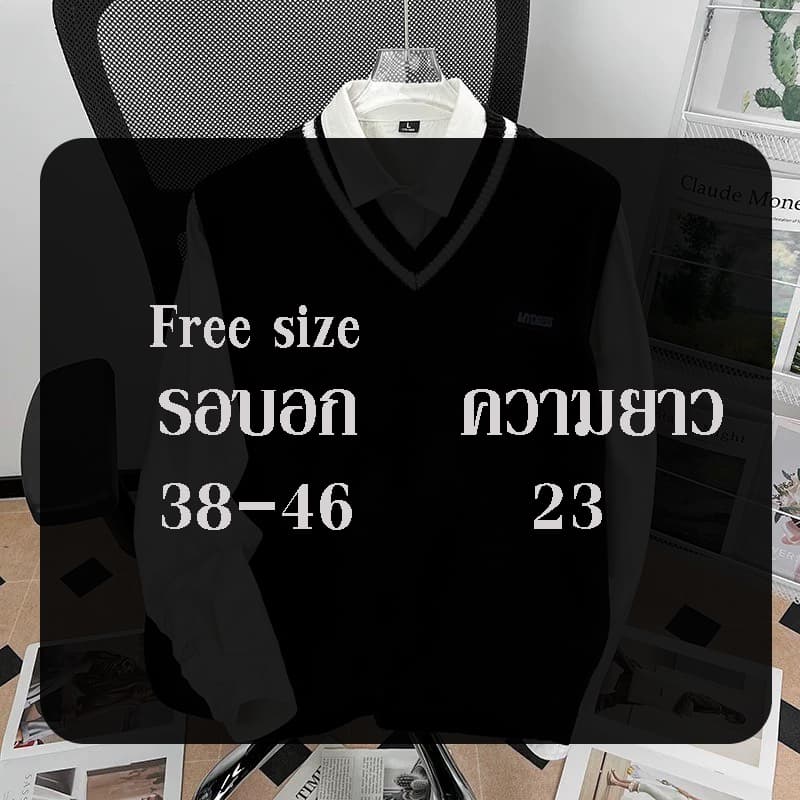 เสื้อกั๊กไหมพรม ผู้ชาย คอวี ลายเรียบๆสไตล์เกาหลี ขนาด Freesize สวมใส่สบาย เสื้อกั๊กแฟชั่นใหม่ ฤดูใบใบผลิ รูปที่ 8