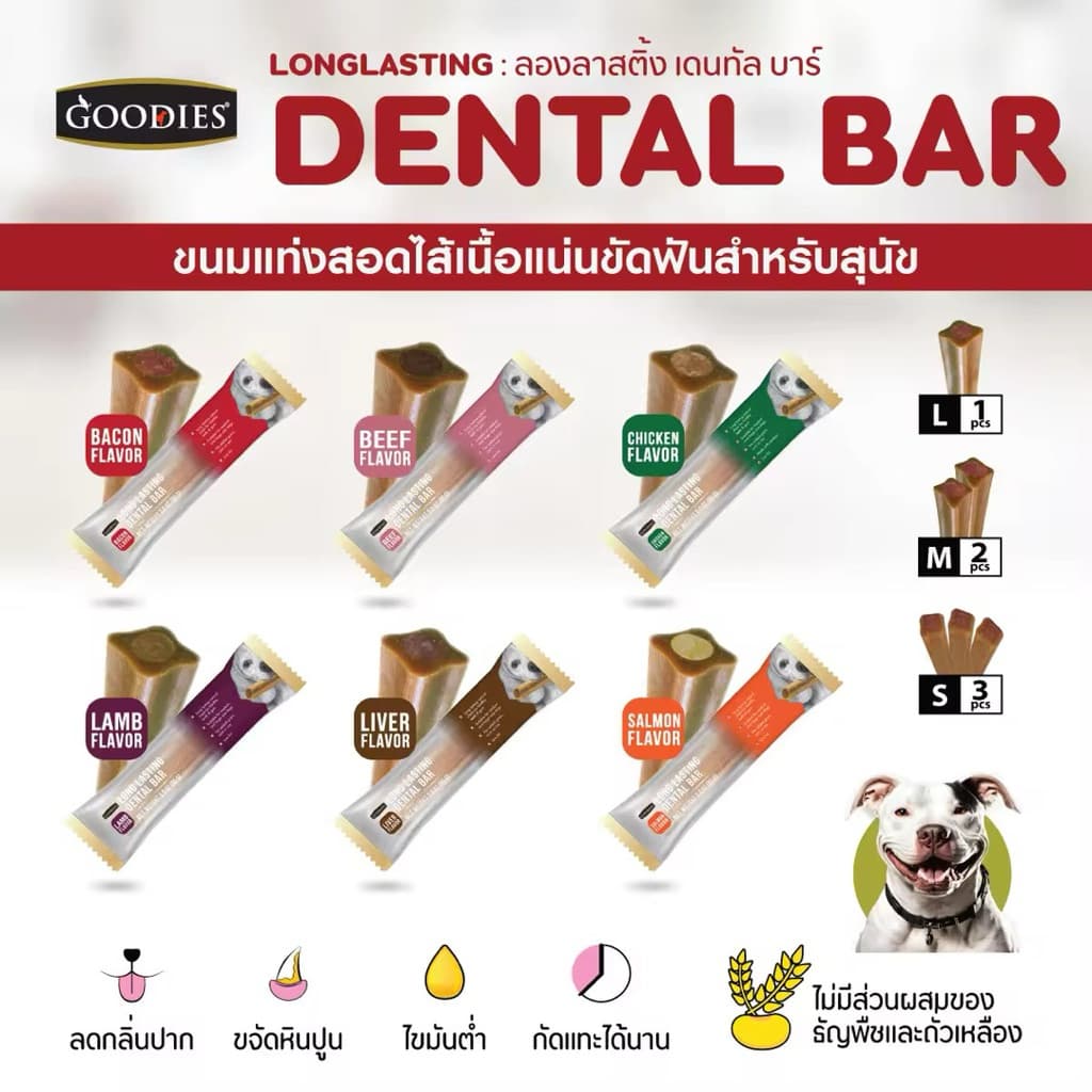 ขนมขัดฟันสุนัข Goodies Dental Bar ขนาด 85 กรัม Goodies Long Lasting เดนทอลบาร์ ขนมขัดฟันสุนัขพันธุ์เล็กและพันธุ์ใหญ่ รูปที่ 2