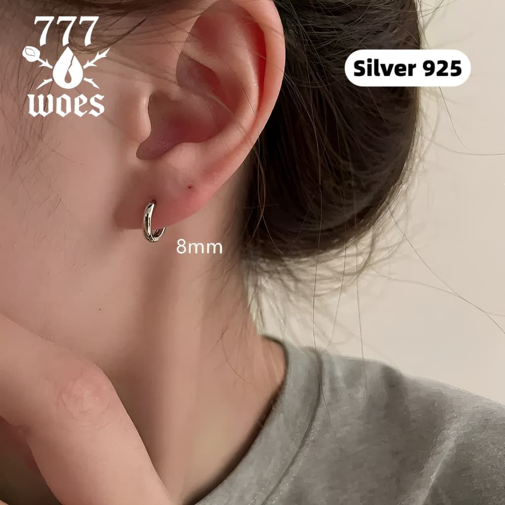 S925เงินแท้ต่างหูห่วงมินิมอลใส่เป็นห่วงหู/ห่วงกระดูกอ่อนได้ขัดเงาแบบไฮโพลิชแวววาว รูปที่ 2