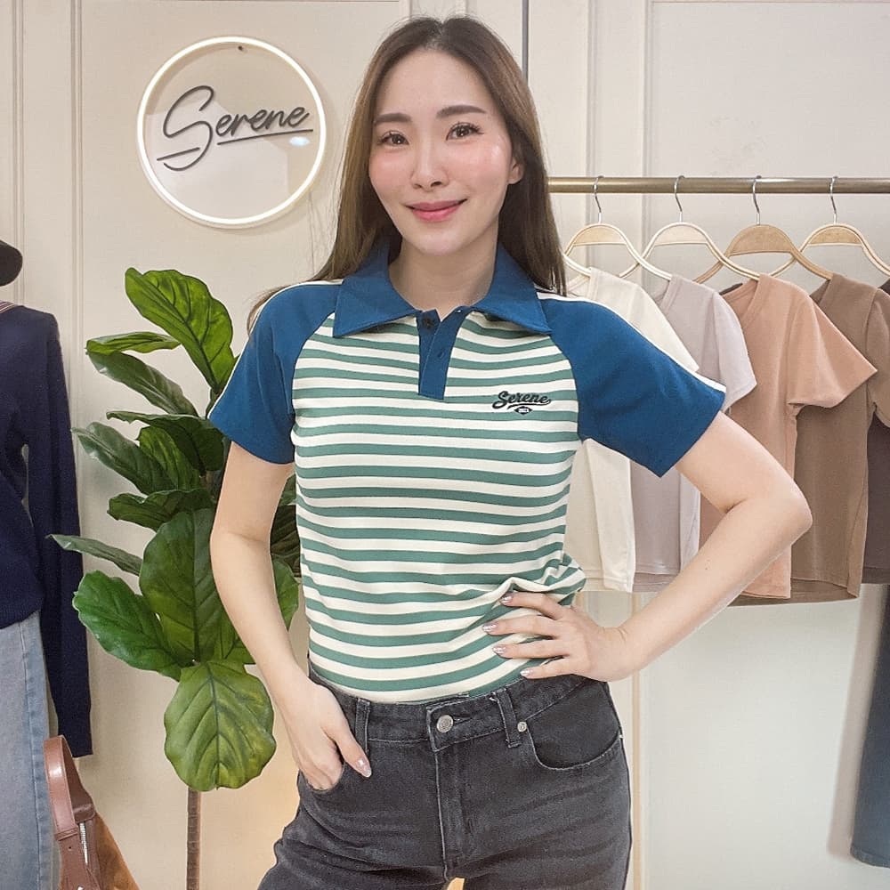 Serene's Choice เสื้อคอโปโล แขนสั้น รุ่น Harry ลายทาง ปักโลโก้ Short Sleeve Striped Polo Logo รูปที่ 8