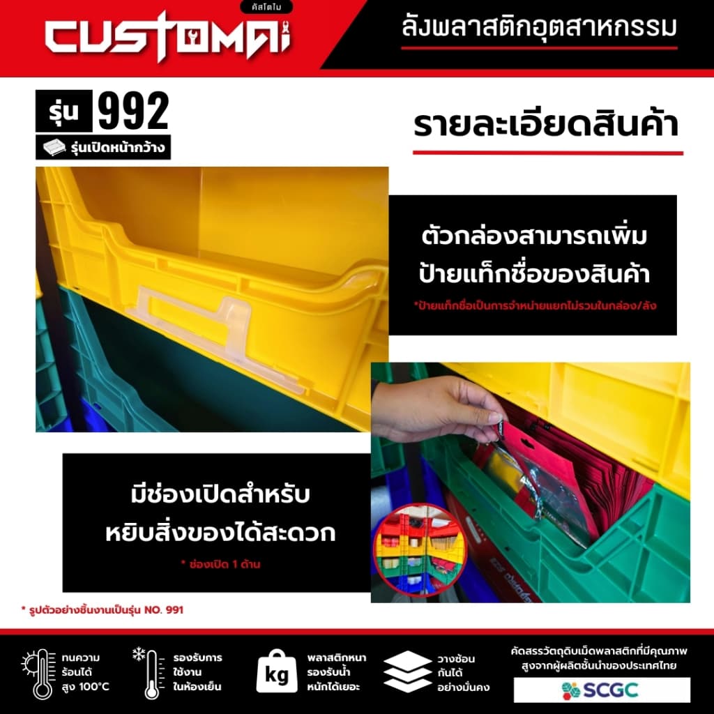 ลังพลาสติก รุ่น 992 เปิดหน้ากว้าง จัดเก็บ ซ้อนลังได้ เหมาะทั้งงานช่าง งานคลังสินค้า และโรงงาน ผลิตไทย พลาสติกหนา เกรด A รูปที่ 3