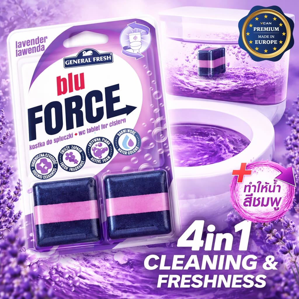 BLU FORCE ก้อนใส่ถังพักน้ำชักโครก ก้อนดับกลิ่นชักโครก กลิ่นลาเวนเดอร์ ทำความสะอาดโถสุขภัณฑ์ 50g x2 รูปที่ 2