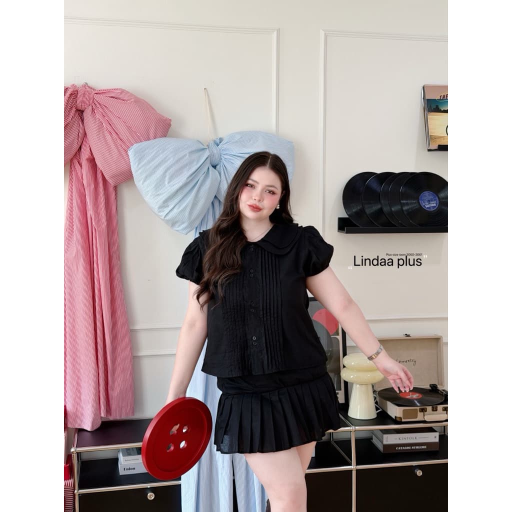 เซต เสื้อคอบัว2ชั้น+กระโปรงจีบ ผ้าฝ้าย น่ารัก เรียบร้อย แต่งลูกไม้ เสื้อผ้าสาวอวบอ้วน พลัสไซส์ ไซส์ใหญ่ รูปที่ 8