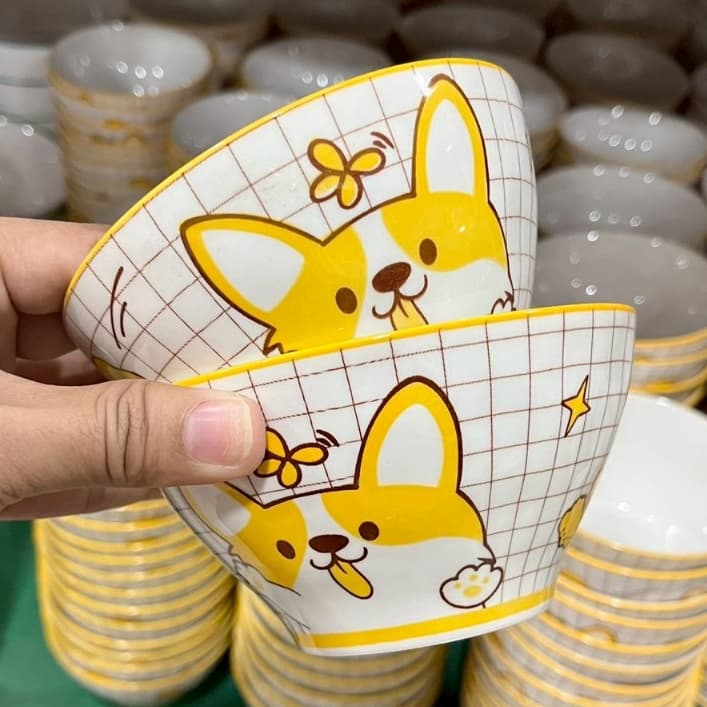 ถ้วยเซรามิค 4.5/5 นิ้ว ถ้วยลายน้องหมา ถ้วยสวยๆ ถ้วยชาม ถ้วยยกโหล เข้าไมโครเวฟได้ รูปที่ 1