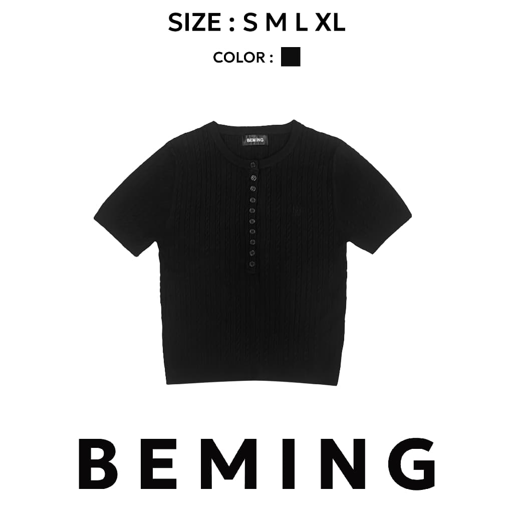 Bemingtop1107 -BMG Rib Button Top - เสื้อไหมพรมลายริบ ดีไซน์คอกลมพร้อมกระดุมหน้า ทรงพอดีตัว รูปที่ 3
