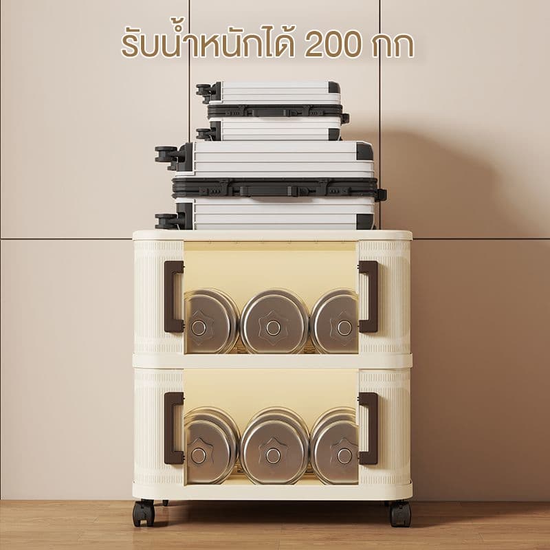 MULI ตู้เก็บของพับได้ เปิดสองฝั่ง PP ใหม่ รับน้ำหนัก200KG สีขาว/ใส เลือกได้1–5ชั้น รูปที่ 4