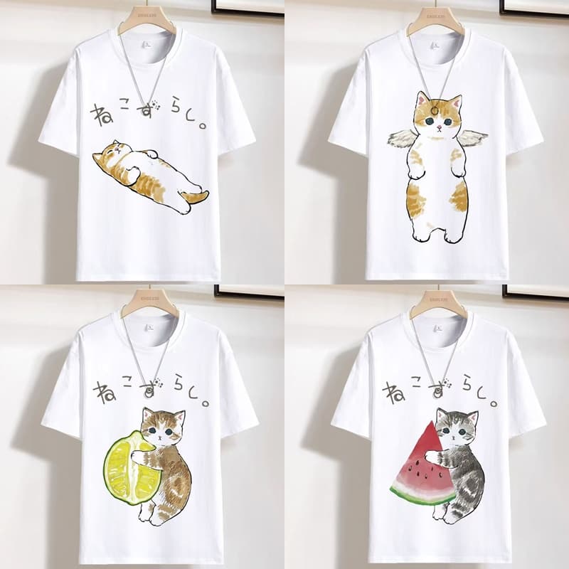 เสื้อยืดสกรีนลายแมว มีหลายแบบ สีขาว แขนสั้น ES441-ES445 รูปที่ 1