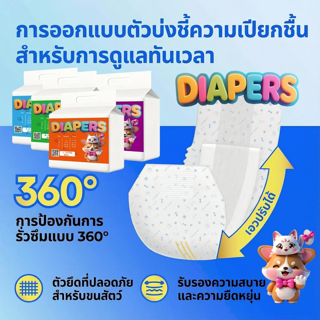 MI ผ้าอ้อมสุนัข แบบใช้แล้วทิ้ง ชายและหญิง ชุดอุปกรณ์สำหรับสัตว์เลี้ยง ราคาต่อ 1 ถุง DokiDoki รูปที่ 4