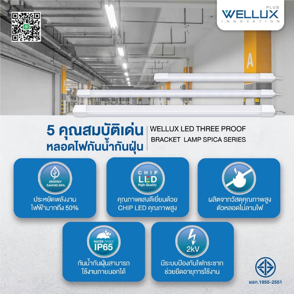 Wellux โคมกันน้ำกันฝุ่น LED IP65 18W / 36W / 54W แสงสีขาว โคมไฟกันน้ำใช้ภายนอก ตกไม่แตก รูปที่ 5