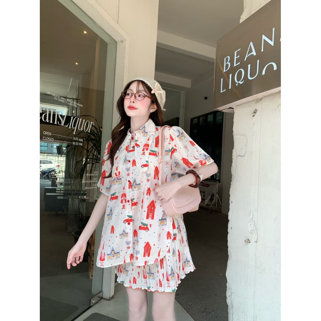 Tokyo set ชุดเซตกระโปรงพลีท เสื้อคอปก รูปที่ 3
