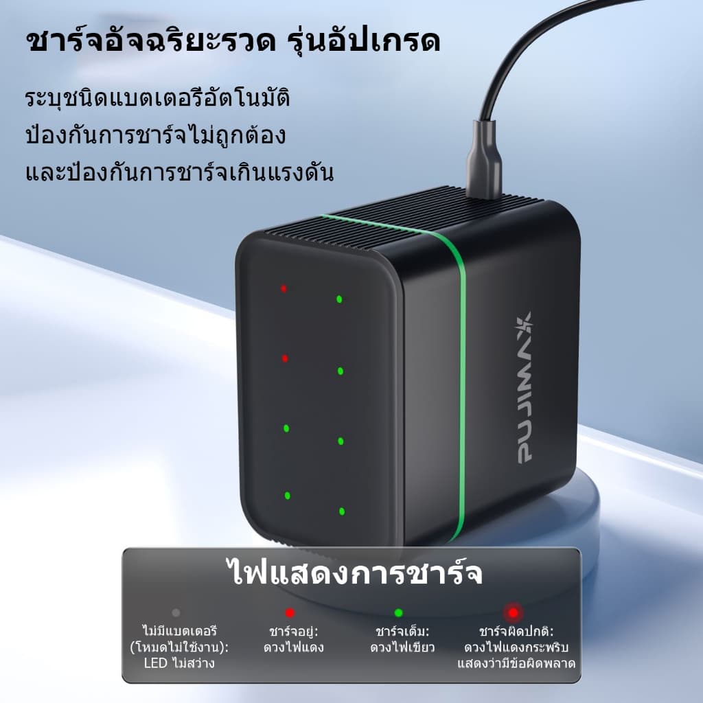 PUJIMAX เครื่องชาร์จถ่าน 8ช่อง รองรับ 1.5V AA ถ่านชาร์จ Li-ion เช่น3400mWh ป้องกันชาร์จเกินอัตโนมัติ รูปที่ 4